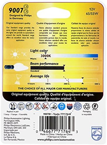 Philips 9007B1 Standard Halogen Replacement Headlight Bulb, 1 Pack...