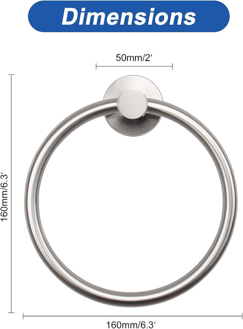 NearMoon Bath Towel Ring, Bathroom Hardware Accessories-Thicken Stainless Steel Hand Towel Holder for Bathroom, Modern Round Towel Hanger Wall Mou...