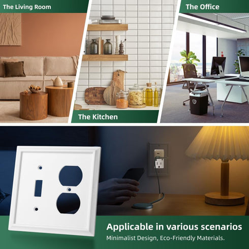 White Decorative Outlet Covers Wall Plates, Light Switch Cover Electrical Switch Plates - Bamboo Fiber Material Standard Size Wall Plates of vario...