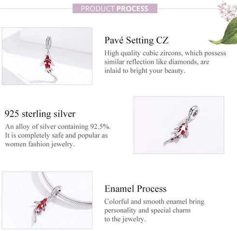 ToHa 925 Sterling Silver Carp Bead Charms,Good Luck Charms Cubic Zirconia Fish Animal Charm Koi Beaded Pendant for European Bracelet & Necklace,DI...