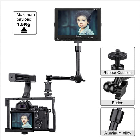 FOMITO 11 inch Magic Arm with Super Clamp - Adjustable Articulating Arm Magic Arm Camera Arm Superclamp w/Hot Shoe Mount 1/4 inch Tripod Screw Com...