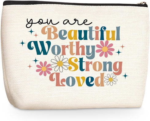 Mental Health Makeup Bag Positive Affirmations Motivational Gifts Health Cosmetic Travel Bag for Women Counselor Therapist Psychologist Mom Bestie...