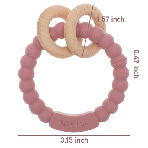 Baby Teether, One Piece Design Silicone & Beech Teething Ring Toy for Babies, BPA Free (Light Grey)...