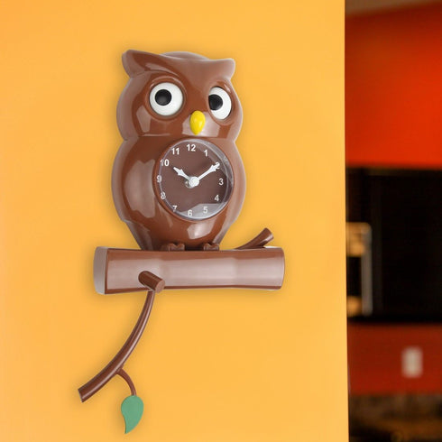 Lily's Home Pendulum Owl Clock with Revolving Eyes and Swinging Branch, Battery Powered and Wall Mountable, Wonderful and Whimsical Addition to Th...
