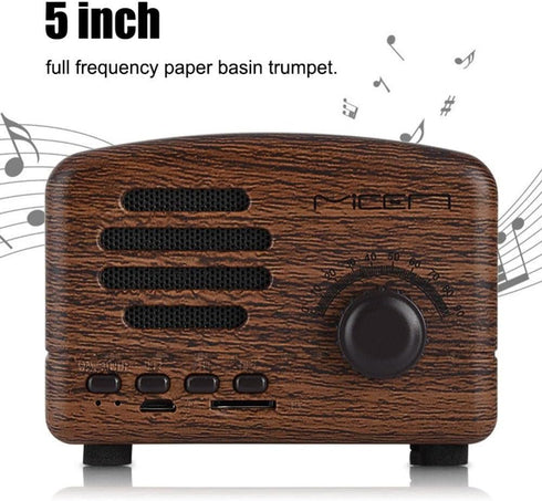 Wireless Bt Speaker, Portable Wooden Retro Desktop Speaker Bass Stereo FM Radio Speaker Support USB TF Card Fit for Travel Home Beach Bathroom Out...