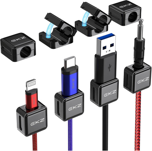 Magnetic Charger Cord Organizer Clips: 8-Pack Under Desk Charging Cable Holder - Easy Secure Adhesive Phone USB Wire Management Keeper for Home, O...