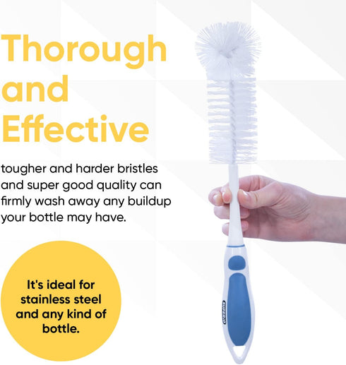 Superio Bottle Brush Scrubber Long, Blue and White Baby Bottle Brush with Rubber Grip Handle...