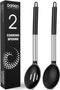 Pack of 2 Large Silicone Cooking Spoons, Non-Stick Stainless Steel Slotted and Solid Spoon Set for Serving, Mixing, Draining, Heat Resistant, Scra...