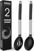 Pack of 2 Large Silicone Cooking Spoons, Non-Stick Stainless Steel Slotted and Solid Spoon Set for Serving, Mixing, Draining, Heat Resistant, Scra...