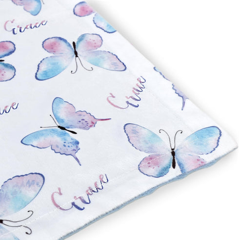 Baby Blanket for Boys Girls Soft Plush Double Layer Minky Fabric with Dotted Backing, Elegant Blue Butterfly Design Grace Blanket Baby Gift for To...