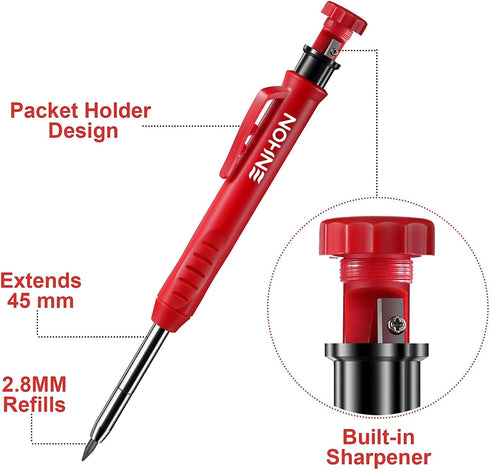 Enhon Mechanical Pencil Set with 4 Carpenter Pencils and 40 Construction Pencil Refill, Woodworking Tools for Carpenters, Long Head Deep Hole Mark...
