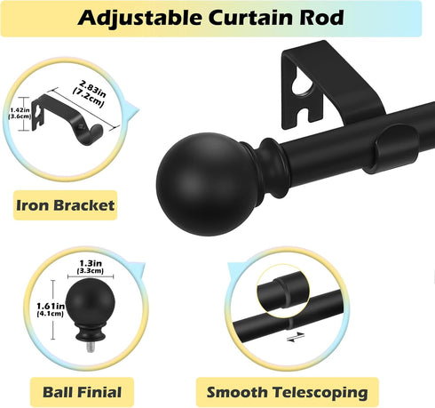 Matte Black Curtain Rods 18 to 60 Inches(1.5-5 Feet),5/8 inch Splicing Drapery Rods,Small Curtain Rods Set,Size: 18''-60'',Matte Black...