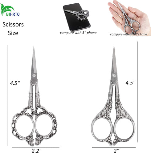 BIHRTC 2 Pairs Sewing Embroidery Scissors 4.5 Inch Embroidery Scissors Stainless Steel Sharp Steel DIY Tools Dressmaker Small Shears for Needlewor...