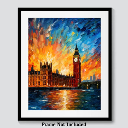 Bestbuddy Pet 11X14 Unframed Starry Night Van Gogh Inspired House of Parliament Elizabeth Tower Big Ben London United Kingdom Landmark Europe Trav...