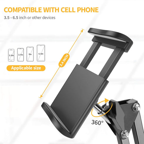 Universal Cell Phone Clip Holder Clamp Mount Flexible 360° Rotation,Long Arm Bracket for 3.5-6.5in Phones, Mobile Stand for Bed, Office, Kitchen, ...