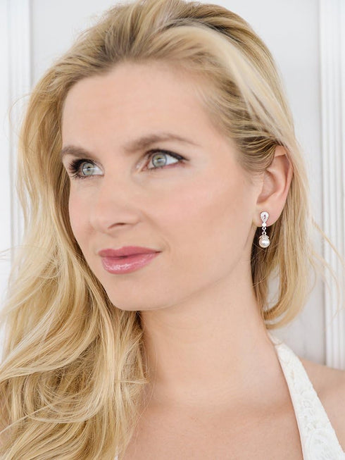 Mariell Vintage CZ and Ivory Pearl Drop Clip On Wedding Earrings for Brides - Genuine Platinum Plated...