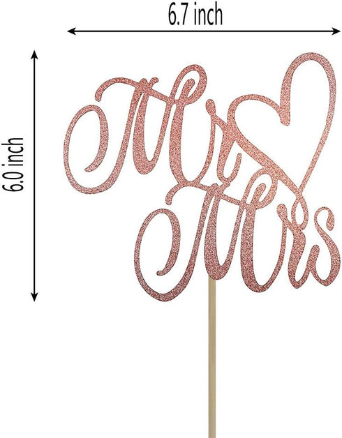 Mr and Mrs Cake Topper, Bride and Groom Sign Wedding, Engagement Cake Toppers Decorations,Double-faced Rose Gold Glitter...