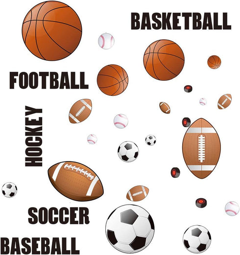Runtoo Sports Wall Decals Kids Wall Stickers Soccer Baseball Football Hockey Basketball Boys Room Playroom Game Room Nursery Wall Décor...