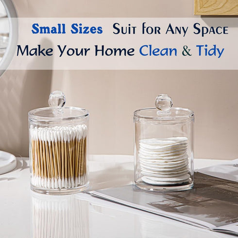 Swab Holder Canisters with Lid, Bathroom Qtip Dispenser Apothecary Jars, Clear Plastic Cotton Ball Pad Container for Cotton Swabs, Q-Tips, Make Up...