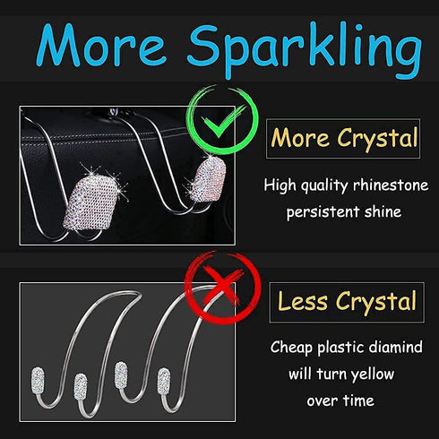 Universal Bling Car Seat Back Hook Headrest Hook Rhinestone Car Purse Accessories Metal Stainless Steel Hook Cute Car Seat Back Storage Hook for C...