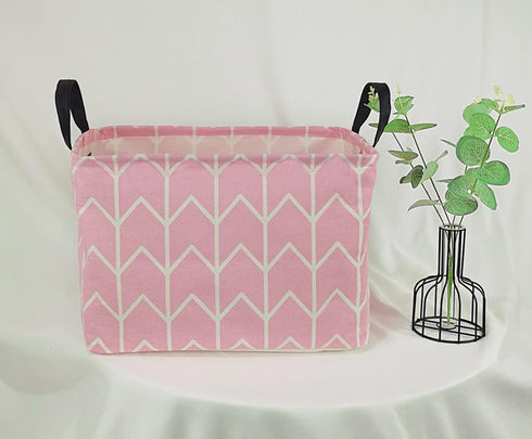 Pink Rectangular Storage Bin Shelf Basket Canvas Fabric Toy Box,Waterproof Coating Nursery Hamper with Handles,Gift Basket for Home,Office,Clothes...