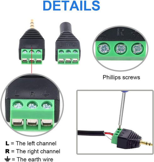 Glarks 8Pcs 3.5mm(1/8inch) Stereo Audio Balanced Male & Female Jack to AV 3-Screw Video Balun Terminal Adapter Connector...