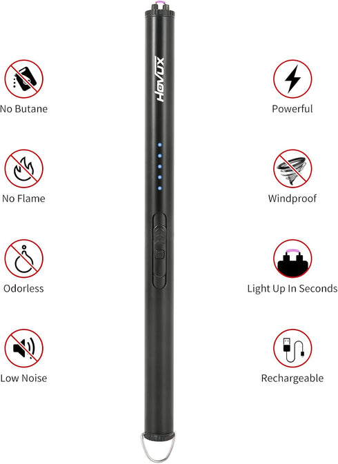Candle lighter, HOVUX Upgraded USB Electric Lighter Arc Plasma Lighter Rechargeable with LED Battery Display, Safety Switch Windproof Hook Long Li...