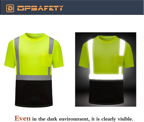 High Visibility Shirts Quick Dry Safety T Shirts with Reflective Strips and Pocket Short Sleeve Mesh Hi Vis Construction Work Class 2 Shirt for Me...