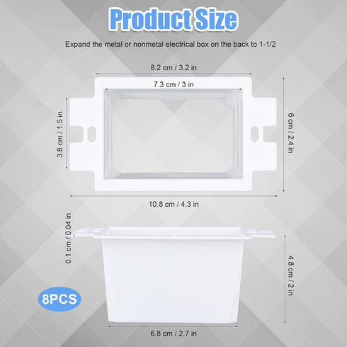 8pcs BE1-8 (1 Gang) Electrical Outlet Box Extender, Power Single Gang Box Extender Heavy Duty with 16pcs Screws Switch Outlet Extension Box Access...