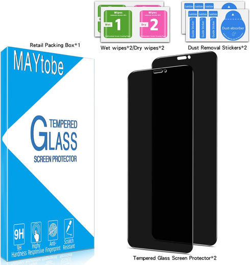 MAYtobe [2 Pack Privacy Designed For iPhone 11 Pro Max, XS Max Screen Protector Tempered Glass, 9H Hardness, Anti Scratch, Bubble Free, Easy to In...