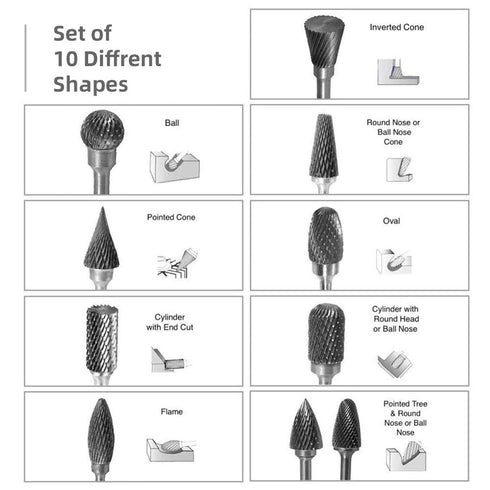 Carving Bits, Tungsten Carbide Burr Set, Double Cut Engraving Bits with 1/8 inch Shank, Rotary Tool Accessories for Woodworking, Drilling Metal, a...
