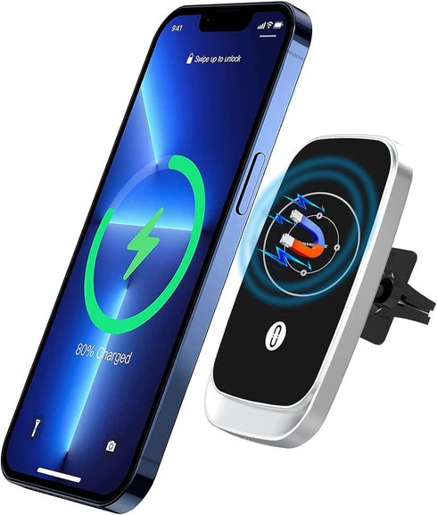 Magnetic Car Charger Mount, Powerlot 15W Fast Wireless Car Charger with Strong Suction & 360° Rotation Windshield Dash Air Vent Mountable Phone Ho...