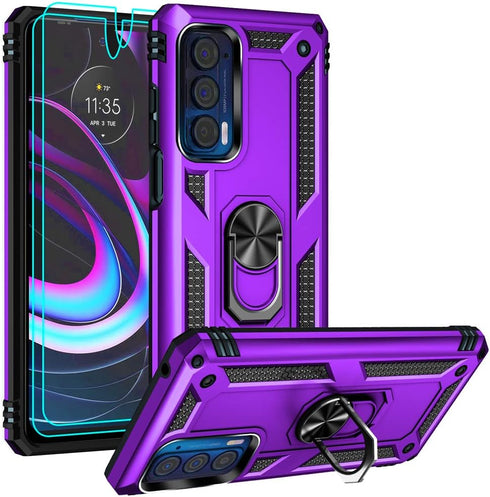 Androgate Compatible with Motorola Moto Edge 2021 Case, Moto Edge 5G UW Case with HD Screen Protectors, Military-Grade Metal Ring Kickstand 15ft D...