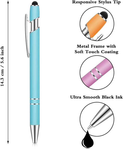 12 Pieces Ballpoint Pen with Stylus Tip, 1.0 mm Black Ink Metal Pen Stylus Pen for Touch Screens, 2 in 1 Stylus Ballpoint Pen (Mixed Color)...
