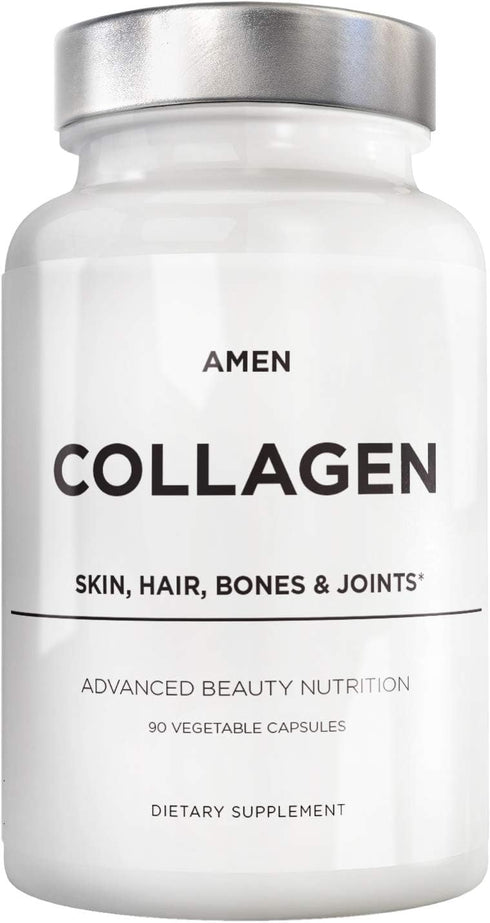 Amen Multi Collagen Peptides Capsules with Hyaluronic Acid and Vitamin C - 5 Types of Collagen Protein Type I, II, III, V, X - Grass Fed Hydrolyze...