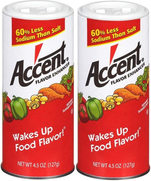 Ac'cent Flavor Enhancer 00054 All Natural 4.5 Oz. Wakes Up Food Flavor Canister (Pack of 2); Ideal for Meats, Poultry, Vegetables, Soups and Salad...
