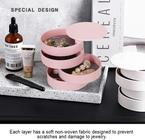 CONBOLA Jewelry Organizer, Small Jewelry Storage Box Earring Holder for Women, 5-Layer Rotating Travel Jewelry Tray Case with Lid for Bracelets Ri...