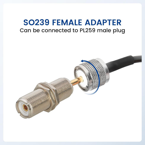 Anina SO239 Adapter UHF Female to Female Bulkhead Connector, 1.77 Inch RF UHF Coax Adapter for CB Radio Ham Radio Antenna with PL259 Plug, Low Los...