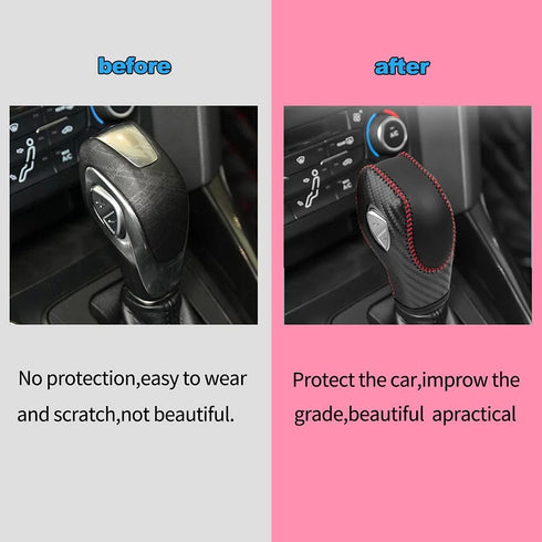 N/C Genuine Leather Automatic at Gear Shift Knob Cover Protector Trim Fit Ford Fusion EcoSport Escape Focus Transit C-Max Energi Wagon Edge Fiesta...