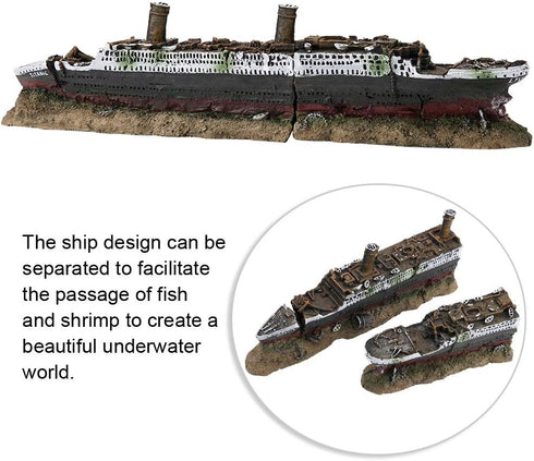 Aquarium Shipwreck Decoration, Resin Titanic Lost Wrecked Boat Ship Fish Tank Ornament Aquarium Sunken Ship Accessories...