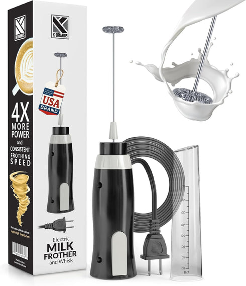 K-Brands Corded Electric Milk Frother with Plug in - Handheld Electric Whisk Stirrer Whipper - Foam Maker for Coffee, Latte, Cappuccino, Hot Choco...
