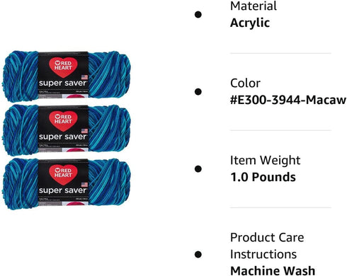 Red Heart E300-3944 Red Heart Super Saver Yarn - Macaw......
