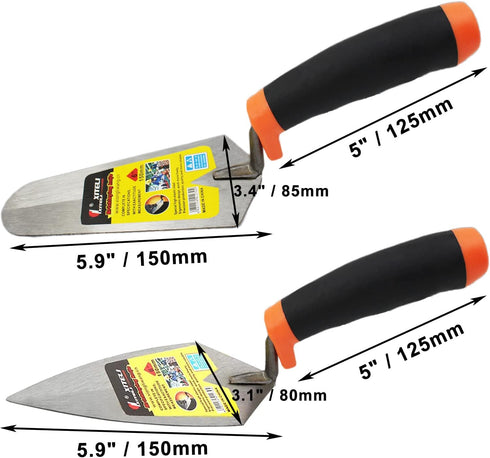 2 Pcs Pointing Trowel and Gauging Trowel Set,6" Masonry Hand Tool Set with Soft Grip Handle,Margin Trowel Bricklaying Trowel Building Products (6 ...