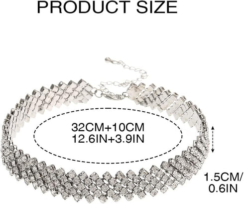 JEAIRTS Rhinestone Choker Necklace Silver Multi-Row Crystal Chokers Sparkly Rhinestone Neck Chain Party Prom Necklaces Jewelry for Women...