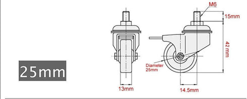 GBL 1" inch Small Caster Wheels with 2 Brakes + Screws M6x15mm - 90Lbs - Low Profile Castor Wheels with Brakes - Set of 4 No Floor Marks Silent Ca...