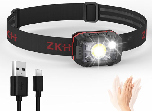 Headlamp Rechargeable, Motion Sensor Head Lamp, Head Lights for Forehead with Adjustable Headband, IPX4 Waterproof Headlamps for Adults & Kids, 6 ...