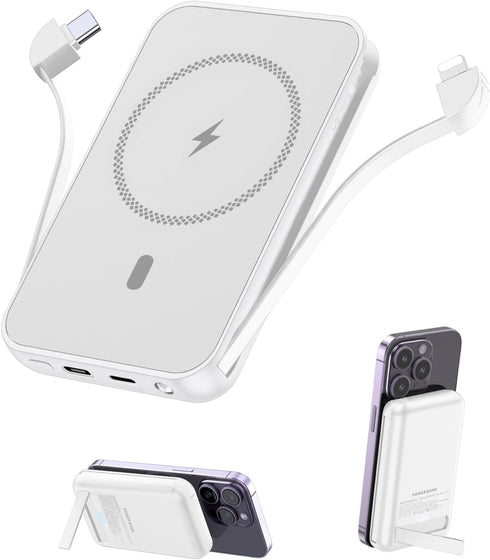 for Magnetic Power Bank, 6800mAh Wireless Portable Charger with PD30W Fast Charging, Mag-Safe Battery Pack Built-in 2 Output Cables for iPhone 15/...