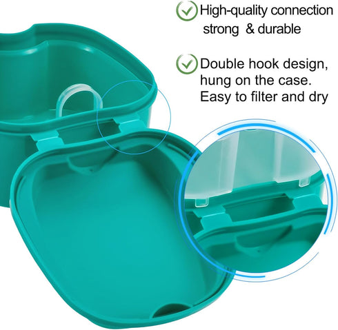 2 Pack Color Retainer Cleaner Case Denture Cups for Soaking Dentures, False Teeth Container Partial Denture Cleaning Case with Lid Travel - Lake G...