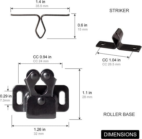 4 PCS Cabinet Latch Double Roller Catch Hardware for Cupboard Closet Kitchen Cabinet Door Latches and Catches, Black Nickel...
