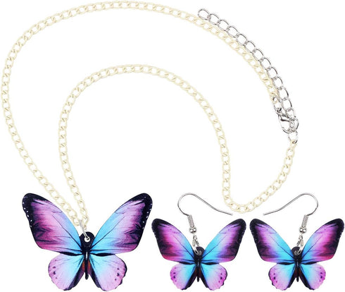 Acrylic Purple Butterfly Jewelry Set Cute Monarch Butterfly Earrings Necklace Charms Insect Dangle Pendant Ornament Gifts for Women...